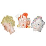 Erphila Czechoslovakia deco wall mask of girl with pink bonnet, Czech mask Googley eyes of a