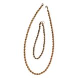 A 9 carat gold rope twist necklace, length 37cm; and a matching bracelet, clasp stamped '9K', length