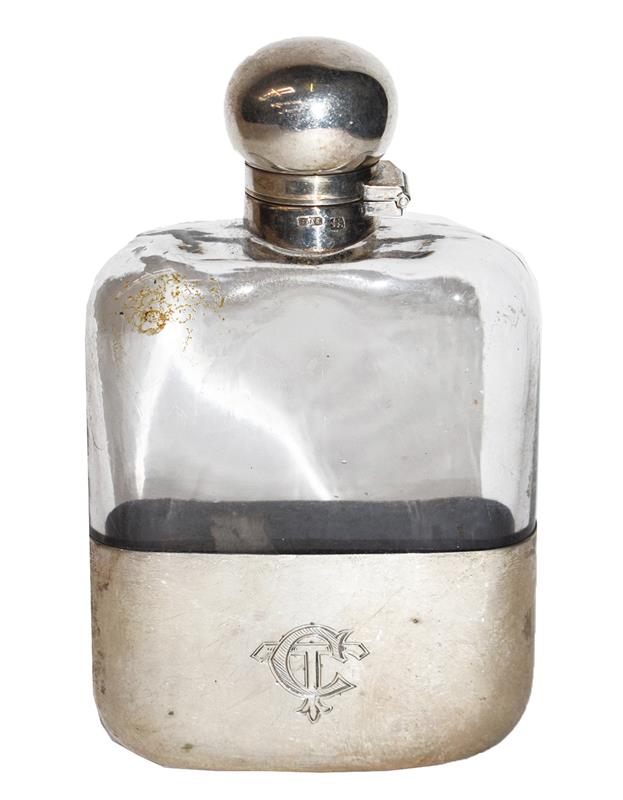 A Victorian Silver-Mounted Glass Spirit-Flask, by James Dixon and Sons, Sheffield, 1893, oblong