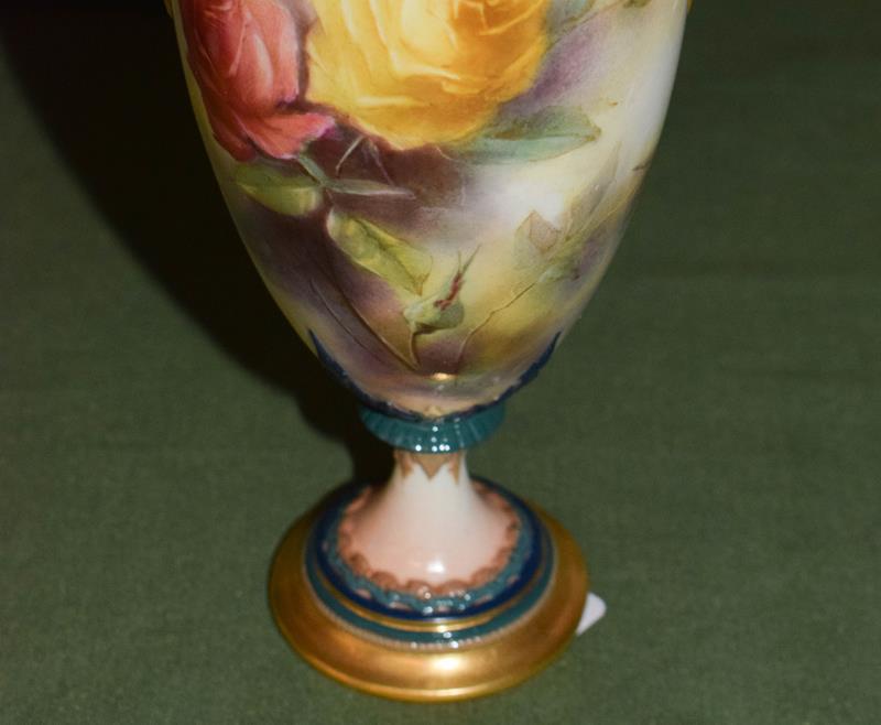 A Royal Worcester Hadley ware vase and a Royal Worcester vase, painted with roses (2) Twin-handled - Image 8 of 16