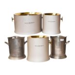 A pair of pewter Louis Roederer twin handled Champagne ice buckets, a large twin handled matt