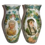 A pair of Victorian decalcomania vases decorated with flowers and portraits (2)