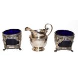 A Pair of Empire Style Salt-Cellars, Possibly French, each with openwork side and winged figure-