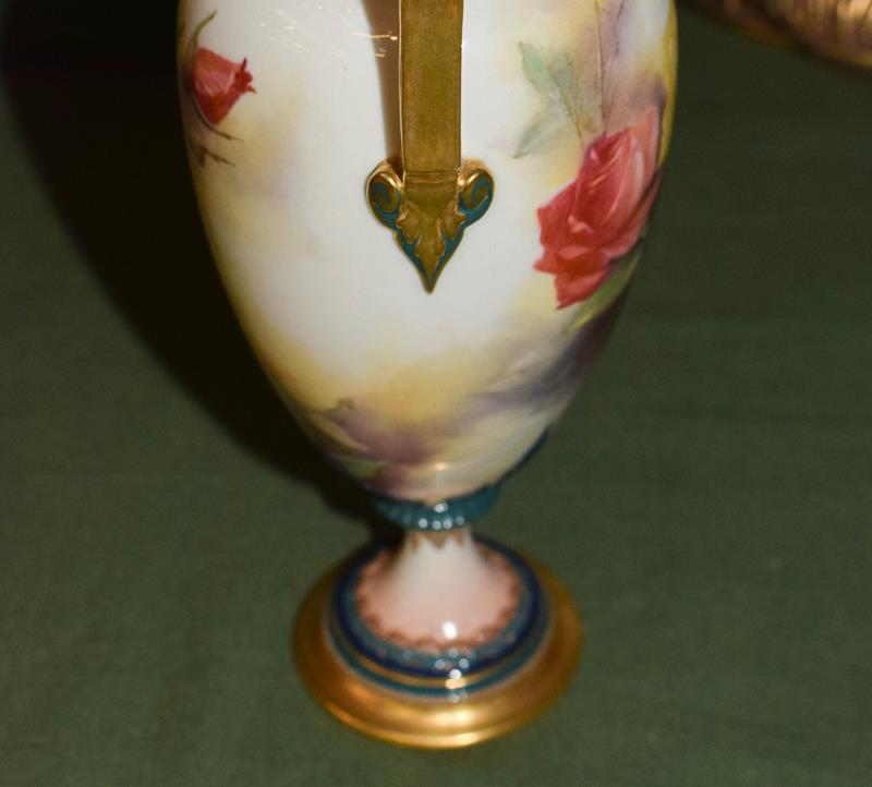 A Royal Worcester Hadley ware vase and a Royal Worcester vase, painted with roses (2) Twin-handled - Image 14 of 16