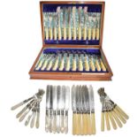 A Cased Set of Victorian Silver-Mounted Ivory Fish knives and forks, by Mappin and Webb, each with