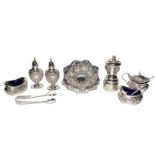 A collection of assorted silver, including: a five-piece condiment-set, each piece stamped with
