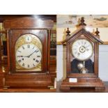 An Edwardian chiming inlaid table clock together with a German mantel alarm timepiece, dial