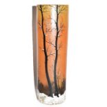 A Legras winter scene glass vase, painted with trees, signed, 33cm high