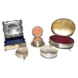 Five various silver jewellery boxes, variously shaped (5)