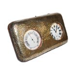 A combined aneroid barometer and timepiece, silver mounted travelling easel backed case