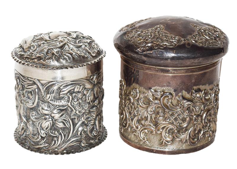 Two Victorian Silver Dressing-Table Jars, One by William Comyns, London, 1892, the other by H.