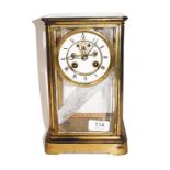 A 19th century French crystal four glass mantel clock, S Marti Paris with Pendulum 25.5cm long.