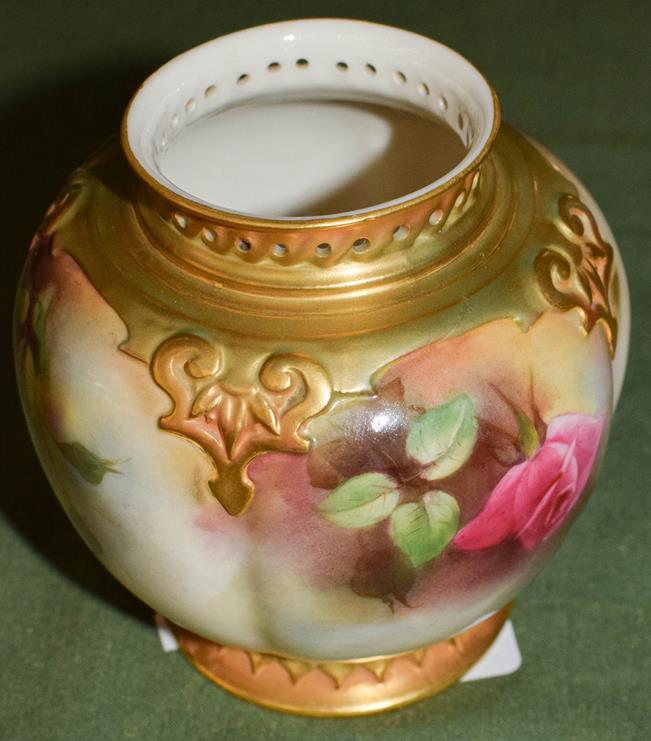 A Royal Worcester Hadley ware vase and a Royal Worcester vase, painted with roses (2) Twin-handled - Image 5 of 16