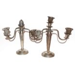 A pair of Thailand Sterling silver three light candelabra (a.f) (weighted)