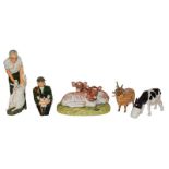 Shebeg Isle-of-Man models including a farmer shearing, Calf and bucket etc. (5)All appear in good