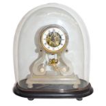 A Victorian swingin cherub Alabastor mantle timepiece, circa 1890, beneath glass domethe dome has