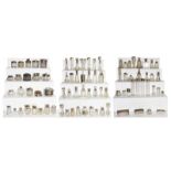 Three Trays of assorted silver-mounted glass wares, including: various scent-bottles and dressing-