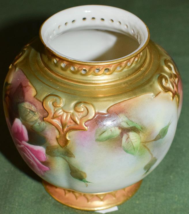 A Royal Worcester Hadley ware vase and a Royal Worcester vase, painted with roses (2) Twin-handled - Image 4 of 16