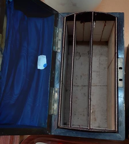 A Victorian brass bound walnut domed top stationery box, with scroll handle and applied strapwork - Image 3 of 3