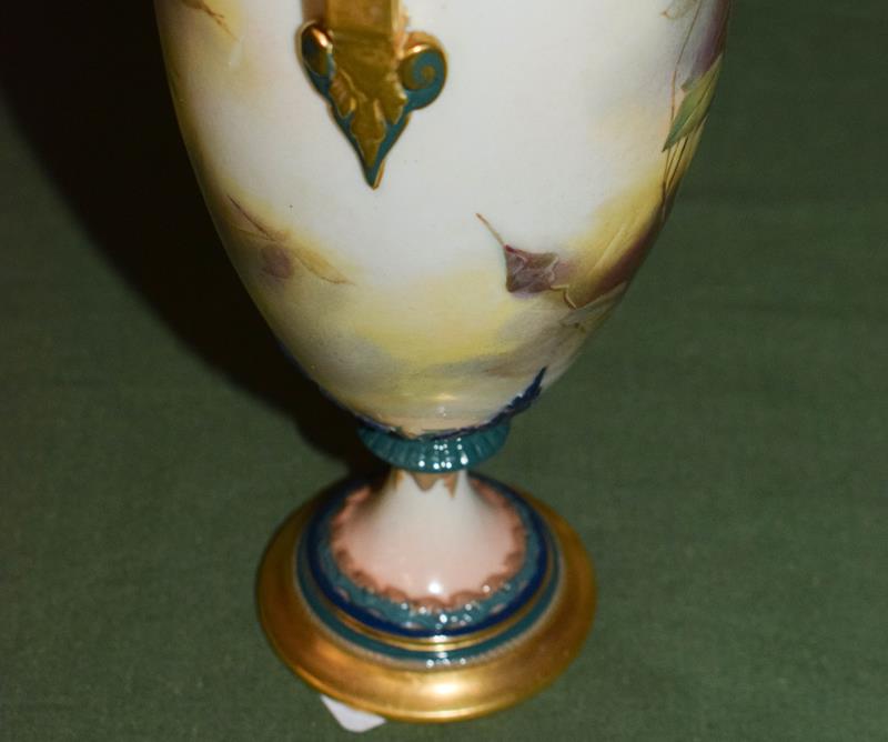 A Royal Worcester Hadley ware vase and a Royal Worcester vase, painted with roses (2) Twin-handled - Image 10 of 16