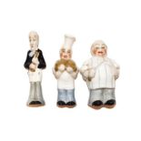 Three wade porcelain figures, Butcher, Baker & Candlestick maker Candlestick maker crazed badly,