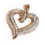 A diamond heart pendant, stamped '9K', length 3.0cm . Gross weight 4.3 grams.