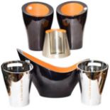 A Large Veuve Clicquot La Grande Dame orange and black Champagne ice bucket together with a matching