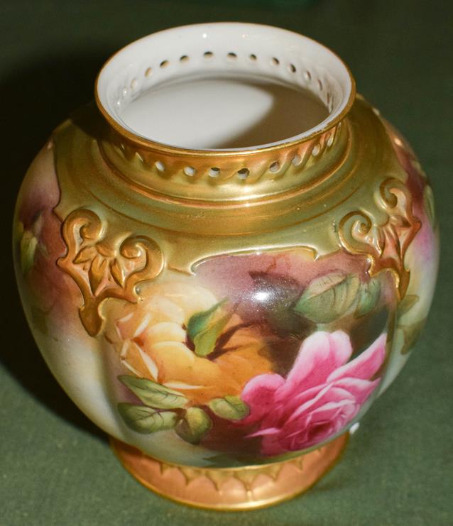 A Royal Worcester Hadley ware vase and a Royal Worcester vase, painted with roses (2) Twin-handled - Image 3 of 16