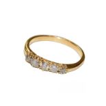 A diamond five stone ring, finger size Q1/2. Gross weight 2.9 grams.