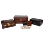 A miniature suitcase jewellery box, a crocodile card holder, a Melliship & Harris box, and a