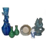 Chinese bowl, two crackle glaze vases, a pot, dragon vase and a small blue and white Chinese vase,