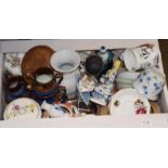 Nine boxes of mainly ceramics and other miscellaneous, including: Russian figures, Gouda pottery,
