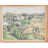 R Roberts (Contemporary) Village view, signed and dated 1970, oil on board, 59cm by 77cm, together