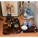 A modern Danish ''Scanglobe'' astrolabe, together with a child's singer sewing machine, an artists