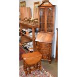 A reproduction mahogany slender bureau bookcase, together with an oak gate leg occasional table (2)