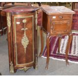 A 19th century French kingwood and rosewood marble top corner cupboard adorned with ormolu mounts,