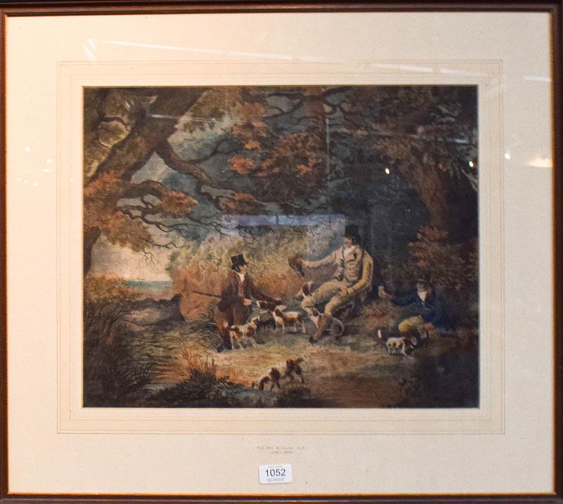 Attributed to The Rev W Gilpin (1724-1804) Hunting party, watercolour heightened with white, 38cm by