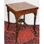 A Victorian inlaid rosewood envelope card table, 55cm by 75cmA few minor scuffs to the legs. Good