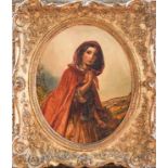 S Baldwin (19th century) Girl in cloak, oil on canvas, (oval) 39cm by 31cm