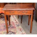 An early 19th century mahogany single drawer side table raised on square supports, 77cm by 45cm by