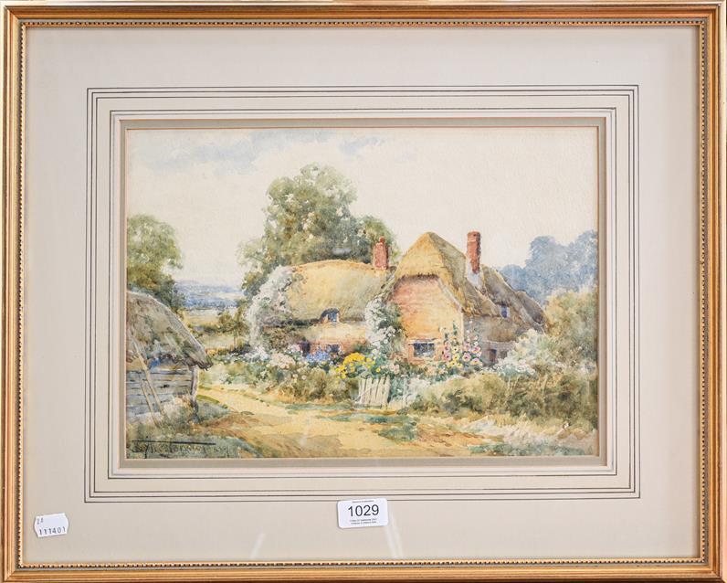 English school (19th/20th century) Thatched country cottage, indistinctly signed watercolour, 26cm