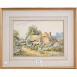 English school (19th/20th century) Thatched country cottage, indistinctly signed watercolour, 26cm