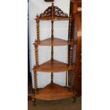 A Victorian rosewood corner whatnot stand, 60cm by 40cm by 123cm high