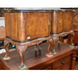 A pair of circa 1920s Queen Anne style walnut pot cupboards (a.f.), 64cm by 40cm by 70cm