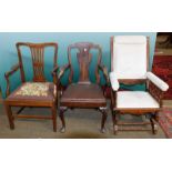 An American rocking chair, a George II mahogany chair, and a George III carver chair (3)