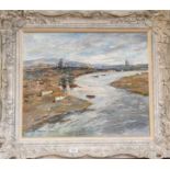 Adrian Hill (20th century) ''Shoreham Harbour from the Bridge'', signed oil on board, 50cm by 60cm