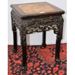 A Chinese hardwood low table with inset marble top, 34.5cm by 34.5cm by 48cm A few scuffs and