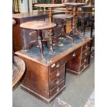 A Victorian mahogany leather inset twin pedestal desk, 150cm by 72cm by 75cm, together with two