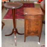A satinwood inlaid mahogany pedestal table, the circular dish top with reeded edge, 40cm diameter by