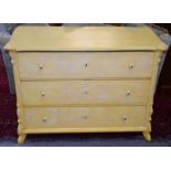 A French painted pine three-height chest of drawers, 117cm by 57cm by 85cm